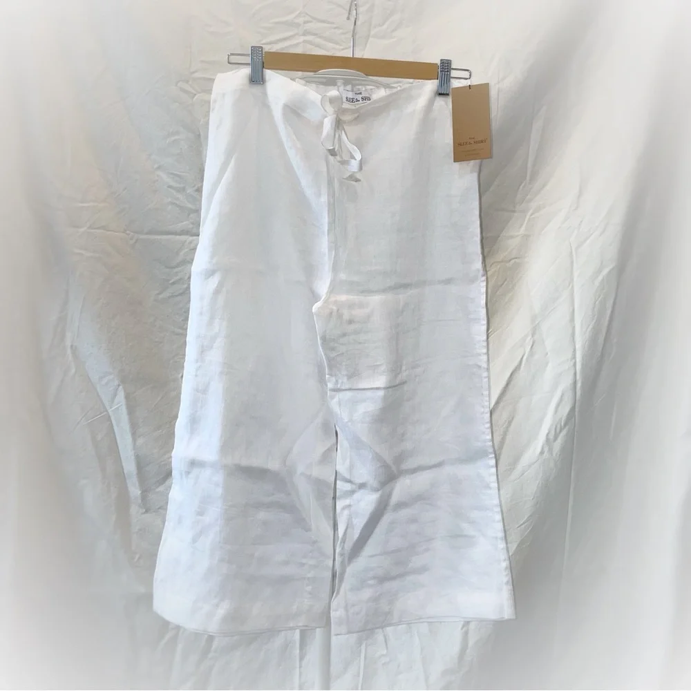 🇨🇦THE SLEEP SHIRT white linen capris size S - Picture 1 of 8